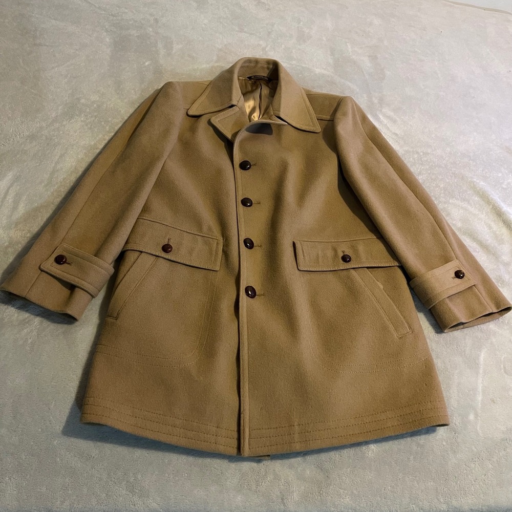Vintage Zero King Mens Vintage 100% Pure Wool Car Coat Camel Tan 40 Made in USA
